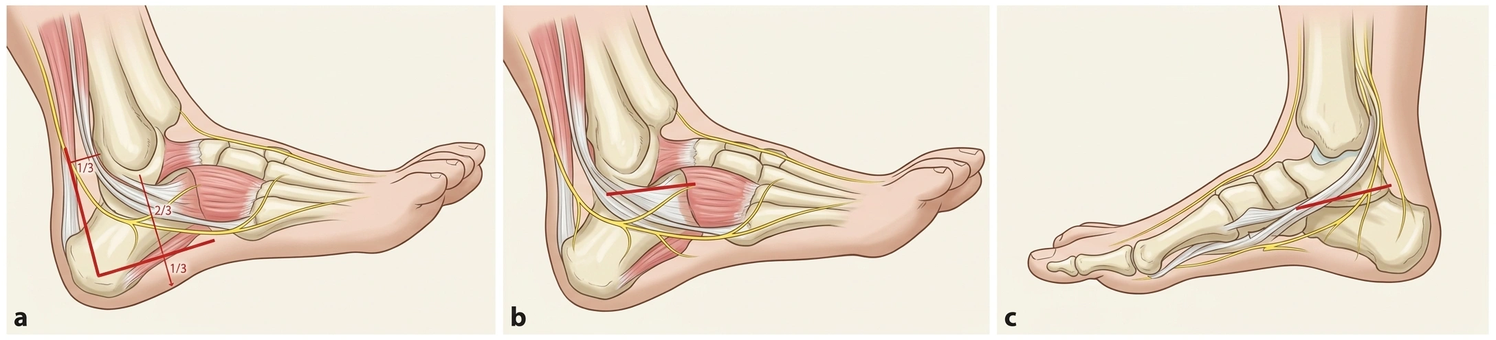 Schematic diagram of calcaneal surgical approaches