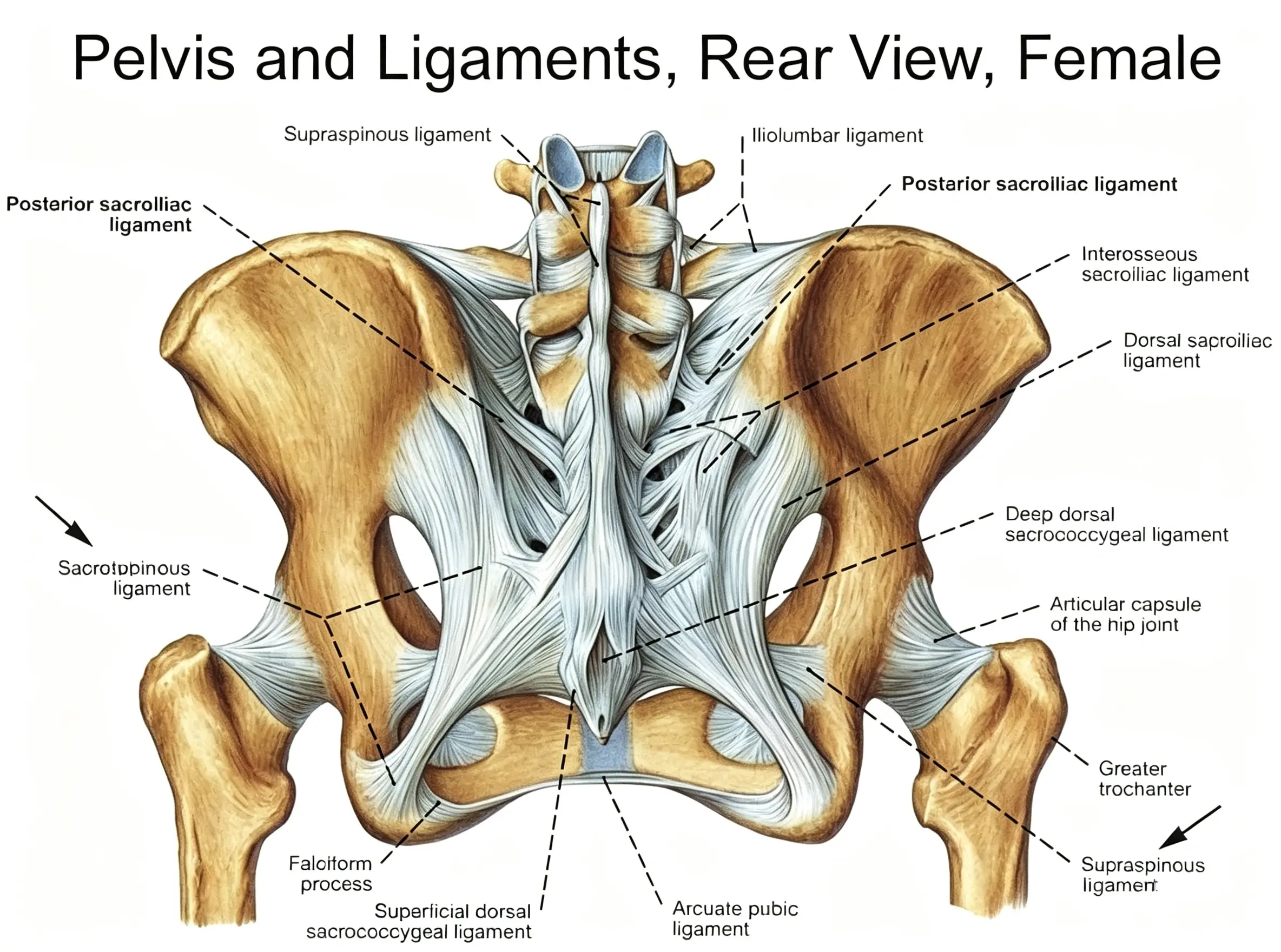 Pelvis and Ligaments, Rear View, Female